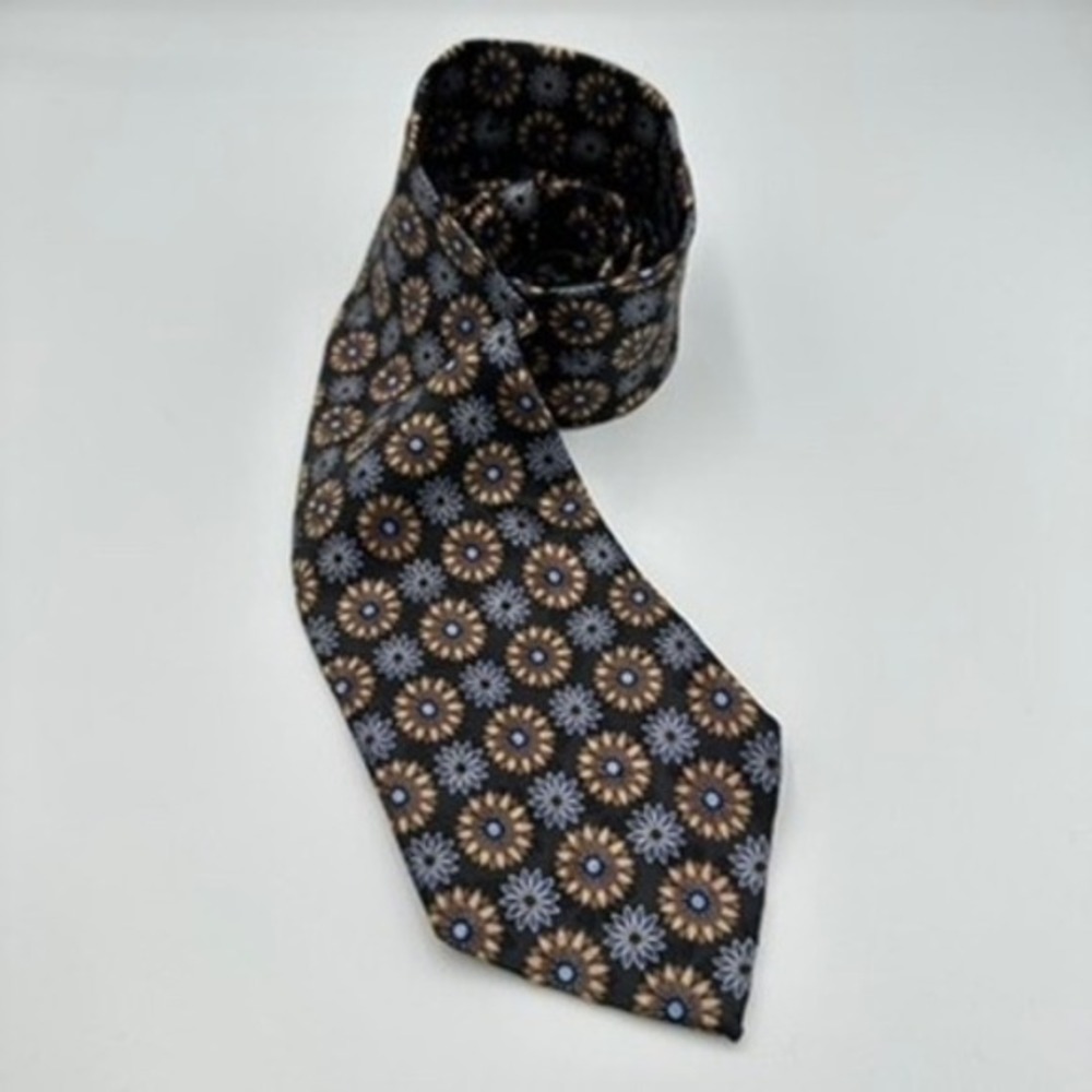 Ermenegildo Zegna‎ Silk Tie Black Floral Pattern Men's Luxury Necktie Career